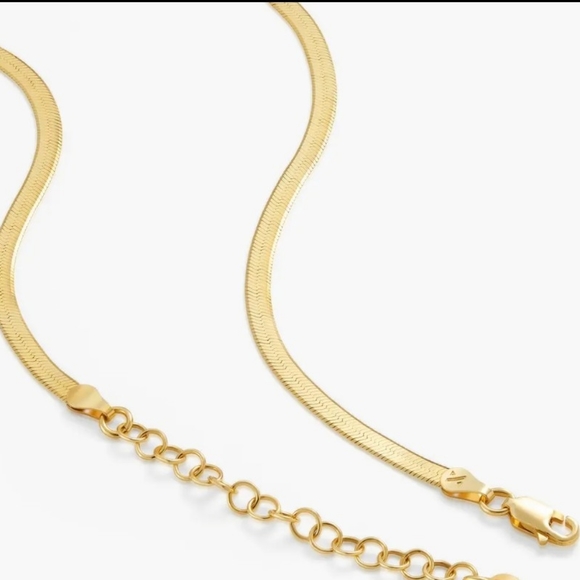 NEW 14K Yellow Gold 925 Sterling Silver Herringbone Chain Necklace - Picture 6 of 8